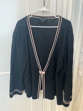 Ming Wang Black Cardigan with Pink Trim